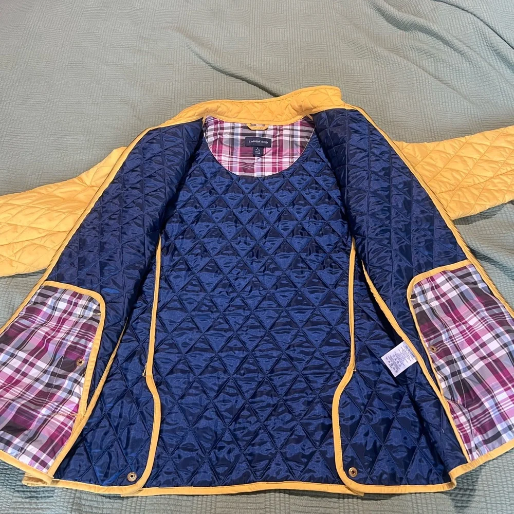 Lands End Quilted Full Zip Mock Neck Yellow Coat Jacket Pockets Size L (14-16) - Picture 8 of 11